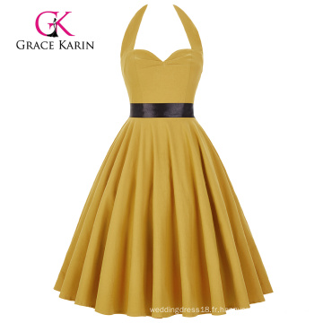 Grace Karin Sweetheart Backless Halter Nylon-Coton Jaune Retro Vintage 50s Party Dress CL008950-4
